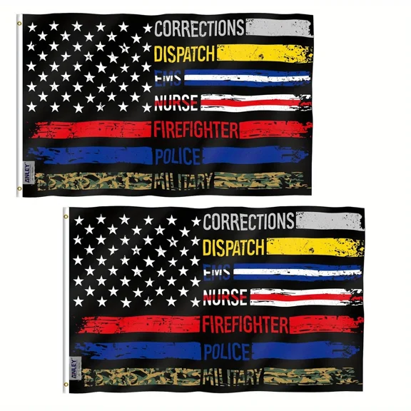 Anley 2 Pack Fly Breeze 3x5 Foot Multi Line American Flag - Supporting Our First Responders Flags Polyester