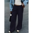 thumbnail image 6 of Womens Wide Leg Sweatpants Interior Sweat Pants with Pockets Elastic Waisted Lounge Casual Trousers Navy Blue M, 6 of 9