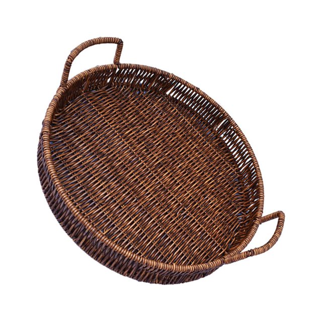 Bearachild Bandeja tejida redonda con asa, ligero para pan y fruta, cesta de almacenamiento de cocina para el hogar, goma negra, 20cm y 4cm Type3 NO3