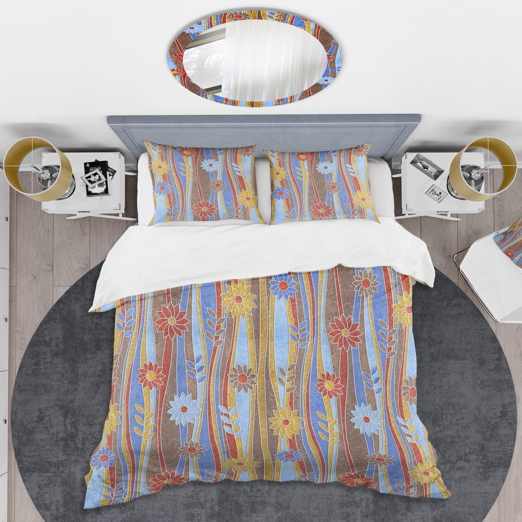 Designart 'Floral Retro Pattern III' Mid-Century Modern Duvet Cover Set