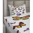 thumbnail image 2 of Ambesonne Colorful Fitted & Top Sheet Set with Sham, Flying Butterflies, Multicolor, 2 of 4