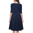 thumbnail image 3 of Vestido Cuello Redondo Media Manga Lazo Cintura Fluido Swing Vestido Elegante Antiguo Para Mujer Azul Marino L, 3 of 7