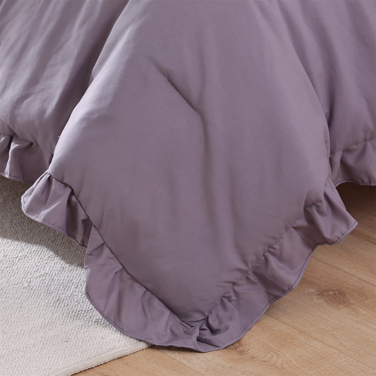 SPRINDAY King Size Comforter Set For Adult, 3 Piece Ruffle Purple Comforter Sets All Season