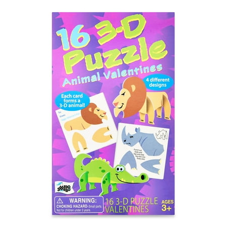Mello Smello Valentine's Day 3-D Puzzle Animal Valentines Kiddie Cards, 16CT
