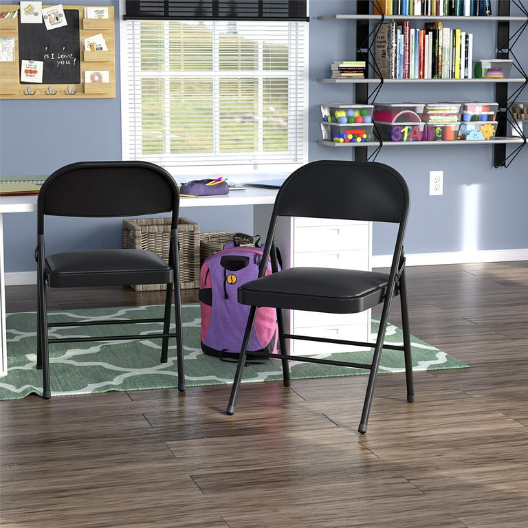 Mainstays Vinyl Padded Seat Folding Chair Black Steel Frame