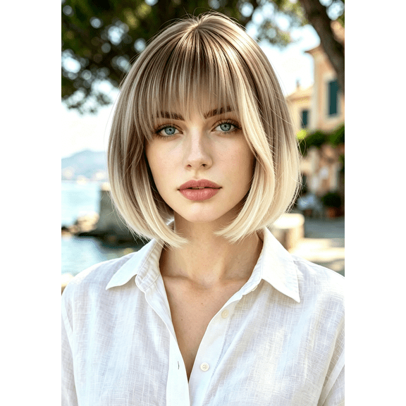 Creamily Short Blonde Wig for Women - Natural Look Brown Roots, Lightweight Bob Style with Adjustable Cap, Everyday Wear Synthetic Wig