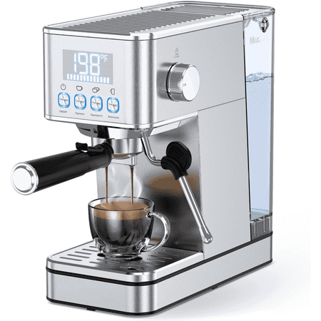 Espresso Machine, 20Bar Compact Stainless Espresso Maker, With Milk Frother Steam Wand, 57.5OZ Removable Water Tank, Displays Making Time & Water Temperature, Cold Brew & Cappuccino, Silver