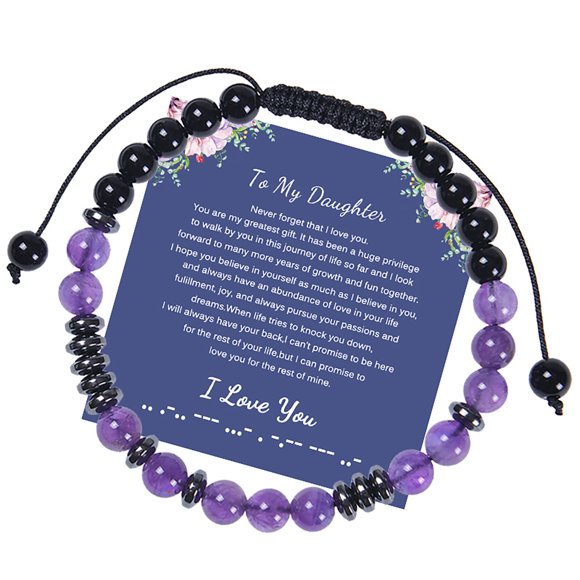 Riforla To My Daughter Code Bracelet I Love You Code Bracelets Adjustable Beaded for Birthday Christmas Thanksgiving Womens Jewelry Purple