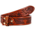 thumbnail image 2 of Classic Western Denim Design Leather Flower/Horse/Bull-head Design Snap Button Belt Men's Women-No Buckle, 2 of 3