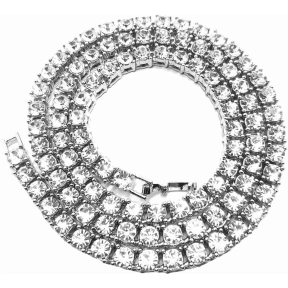 Sterling Silver Excellent Hip-hop Jewelry Necklace Rhinestone Beaded Party Accessory[f553]