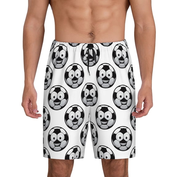 Kdxio Happy Soccer Print Mens Sleep Shorts Bottoms Soft Comfy Pajama Wear Pants with Drawstring Pockets