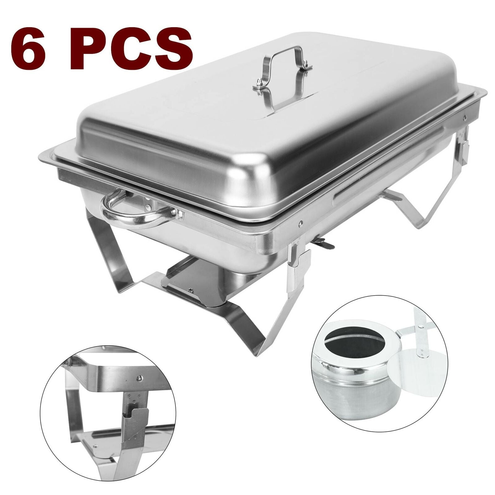 6 Pack Catering Stainless Steel Chafer Chafing Dish Sets 8QT Full Size