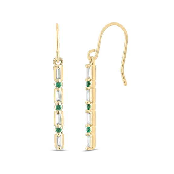 Cali Trove, 14K Yellow Gold Vermeil Baguette Diamond and Emerald Dangle Earrings for Women, 1/6 Ct