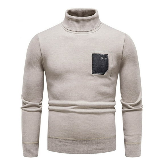 TFEOQRY Men's Turtleneck Sweater Pocket Pattern Long Sleeve Casual Pullover Fall Winter Warm Top Beige
