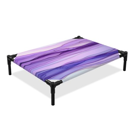 Modern Abstract Art Elevated Dog Bed Wave Watercolor Cooling Breathable Outdoor Raised Dog Cot Bed with Metal Frame Non-Slip Feet for Large Dog 28x22in