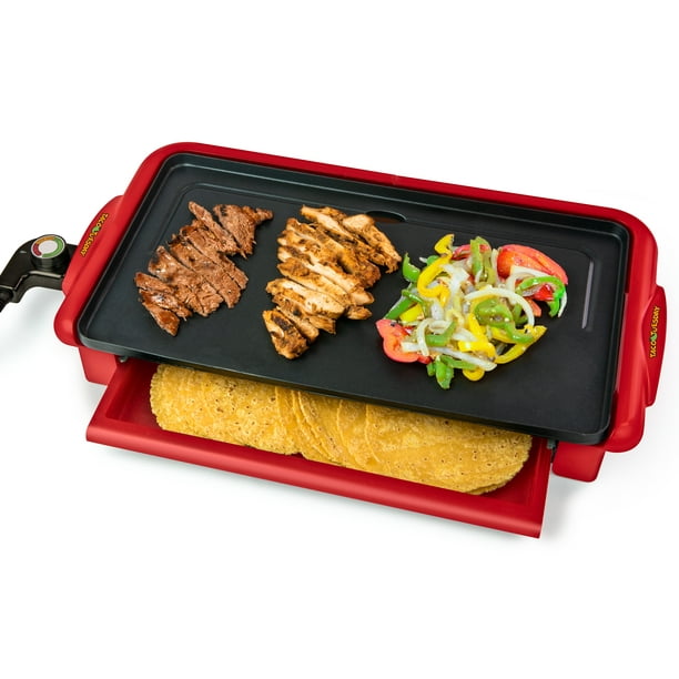 Taco Tuesday TTFGR20RD Nonstick Fiesta Griddle With Warmer, 20x10