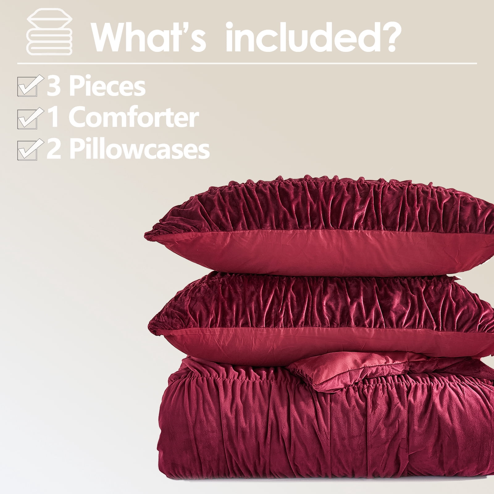 Luxury Velvet Comforter Set Queen Size,Boho Shabby Chic Ruched Bedding Comforter,Aesthetic Vintage Bedding Fluffy Ruffle Comforter Set,Ultra Soft Velvet Chenille Quilt Set,Vintage Ruffled Velvet Plus