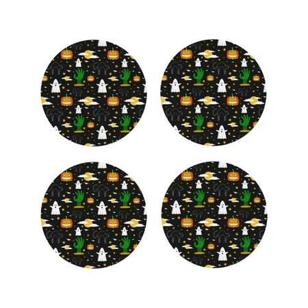 

Junzan Halloween Print Coasters for Drinks - Leather Coasters Set of 4 for Coffee Table for Housewarming/Kitchen/Bar/Decor-Round Shape