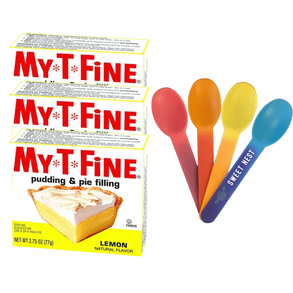 My-T-Fine Lemon Instant Pudding Mix and Pie Filling (3 pack) with Sweet Nest Color Changing Spoons