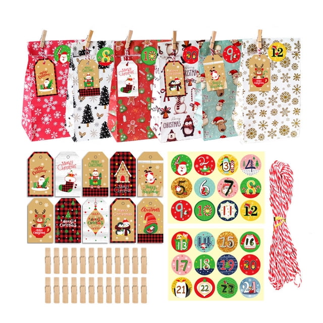 Billuyoard 24 juegos se pueden combinar libremente con bolsas de embalaje navideñas con etiquetas colgantes, bolsa de regalo de Navidad, papel Kits de decoración para fiestas MC6-6