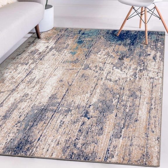 Luxe Weavers Abstract Modern Beige and Blue 8x10 Area Rug, Indoor Carpet