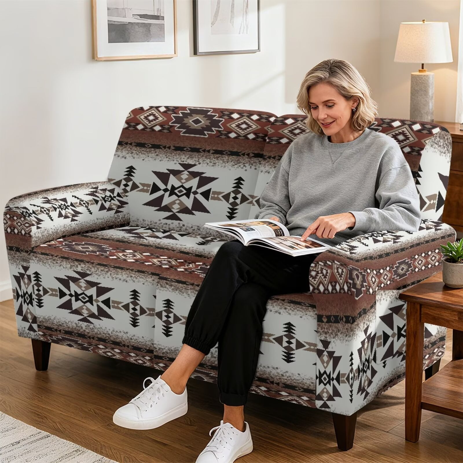Yuyamidu Aztec Print Loveseat Recliner Covers 2 Seater Washable Recliner Loveseat Slipcover with Elastic Edge Non Slip Furniture Protector Covers for Pet