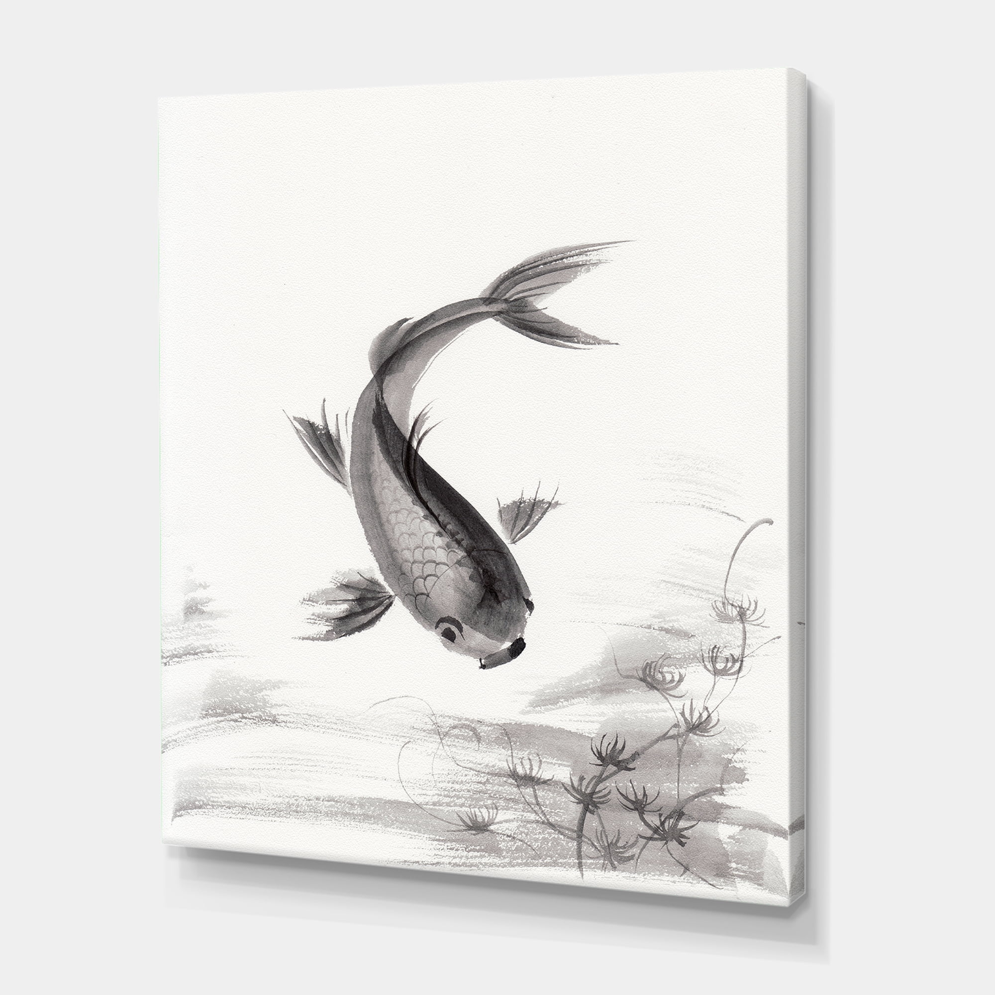 Designart ' Black and White Vintage Fish I ' Nautical & Coastal Canvas Wall Art Print