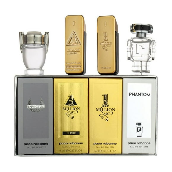 Paco Rabanne Men's Cologne Gift Set - Travel Variety of Iconic Fragrances (4 x 5ml) - Includes One Million, One Million Elixir, Invictus, and Phantom