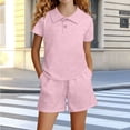 thumbnail image 2 of NAISIBABY Kids Girls Outfit Sets, Short Sleeve Polo T-Shirt & Shorts 2-Piece Summer Casual Fashion Clothes Pink Size 14, 2 of 5