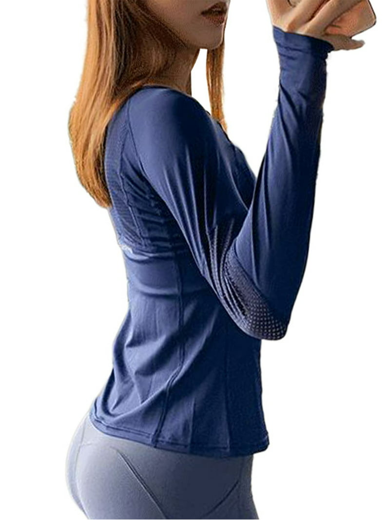 Long Sleeve Breathable Workout Tops for Activewear Quick-Drying Stretchy Slim Fit T Shirt Athletic Running Sports Shirts Dry Fit Mesh Yoga Gym Top - Walmart.com