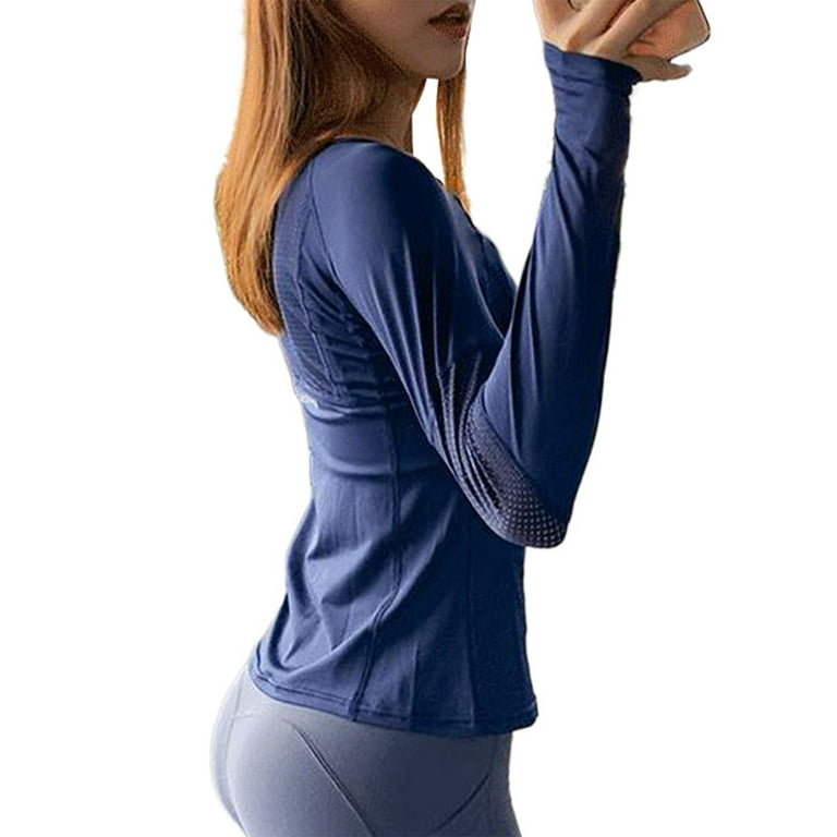 Long Sleeve Breathable Workout Tops for Women Activewear Quick