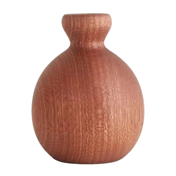 Mini jarrón de madera para flores secas, hecho a mano, de madera natural, pequeño jarrón decorativo para escritorio, estante, decoración del hogar.