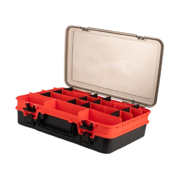 Caja de señuelos de pesca de dos capas, contenedor portátil de gran capacidad para aparejos de pesca. Naranja