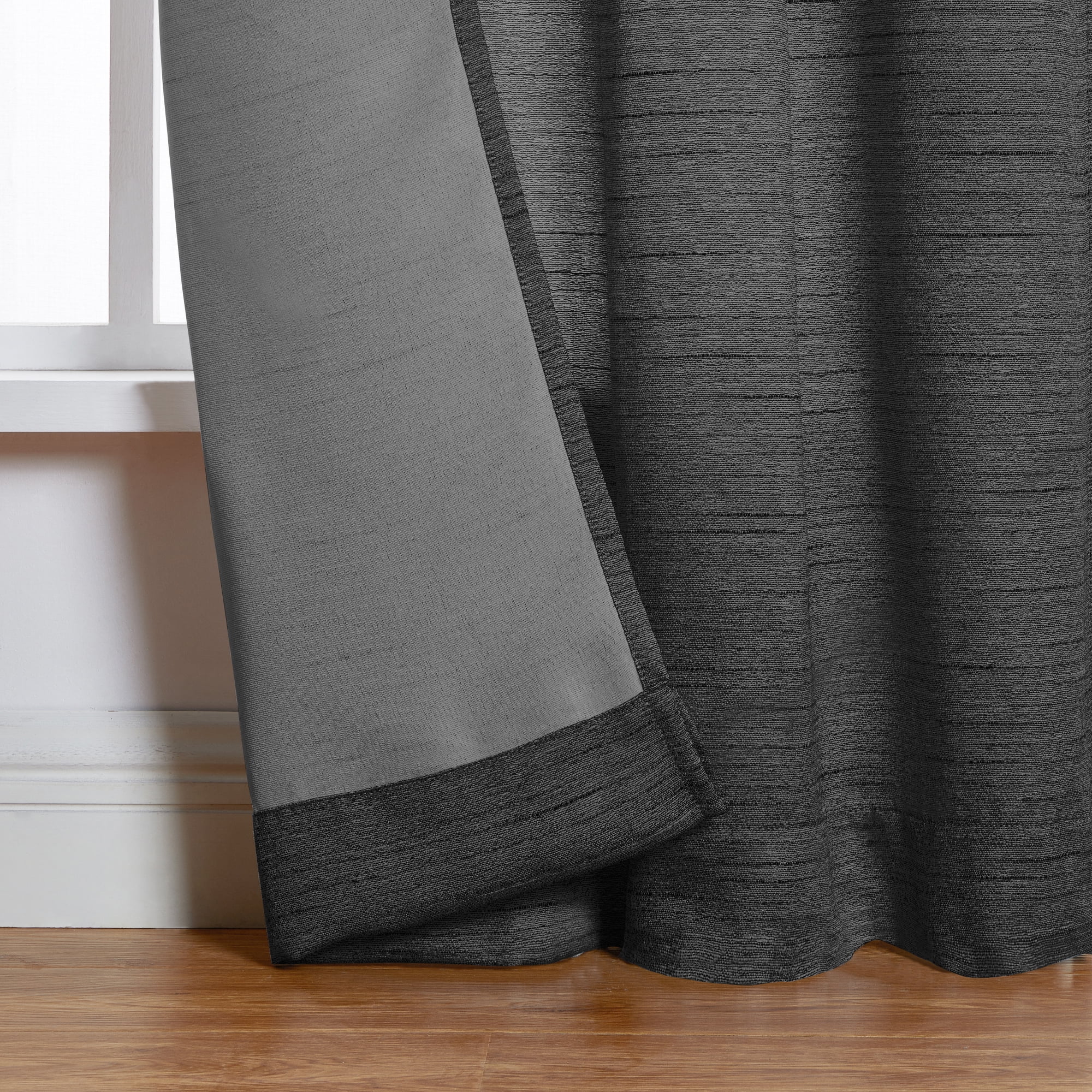 Mainstays Como Textured Light Filtering Indoor Indoor Curtain Panel Pair, Set of 2, 37” W x 84”L, Black