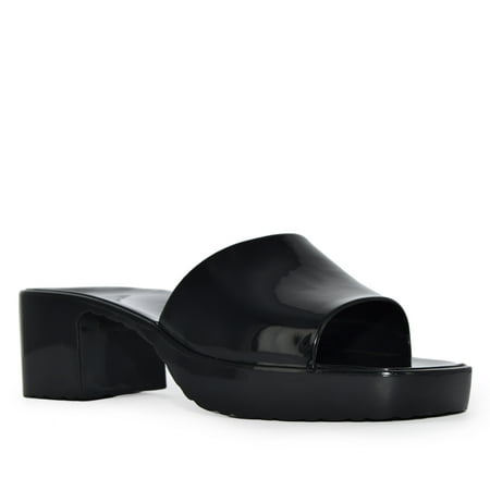 

Wild Diva Jelly Slip On Block Heel Mule Slide Sandals (Black 6)