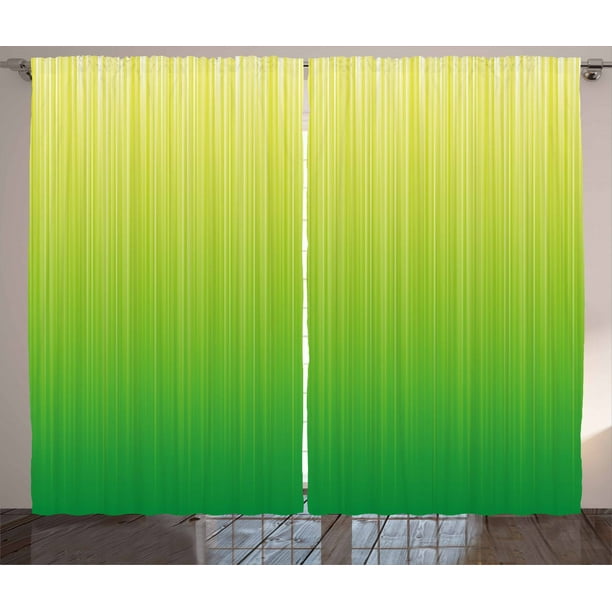Lime Green Curtains 2 Panels Set, Pin Striped Digital Background