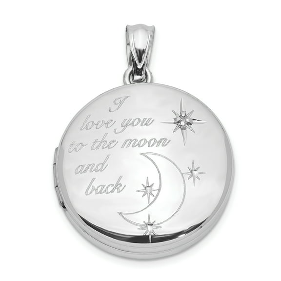 Sterling Silver 20mm Diamond I Love You To The Moon and Back Round Locket