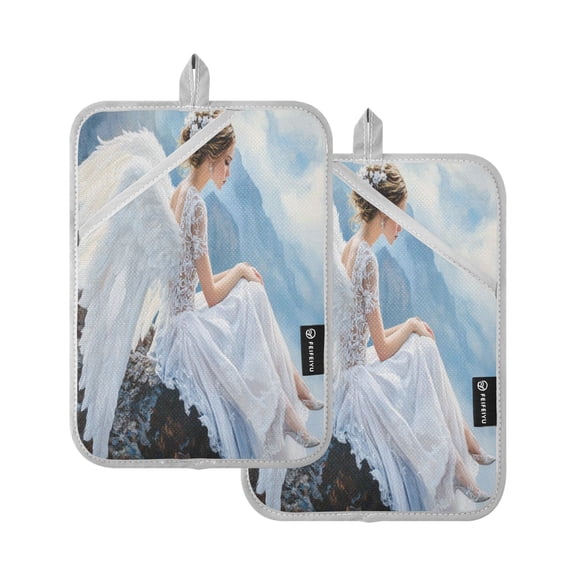 BZSMCE Pot Holder Oven Mitts Cooking baking White Angel Creative Pattern Size:7x9.8in