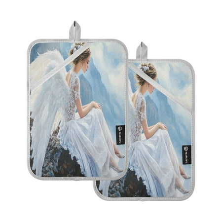 

BZSMCE Pot Holder Oven Mitts Cooking baking White Angel Creative Pattern Size:7x9.8in