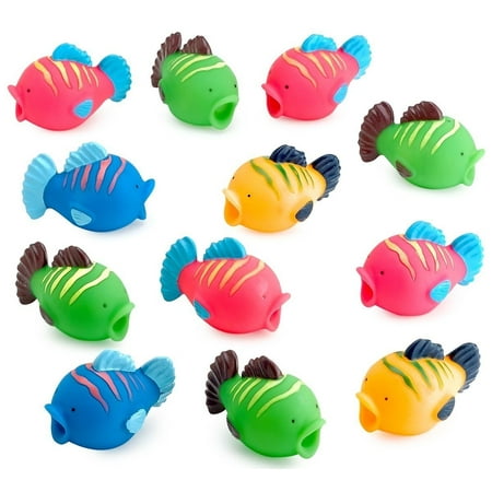 Vinyl Fish Squirts - Pack Of 12 - 2.25 Inches Assorted Colors Tropical Fish Water Toys - Bath Time Fun – For Kids Boys And Girls Party Favors, Fun Gift, Prize, Piñata Fillers - By
