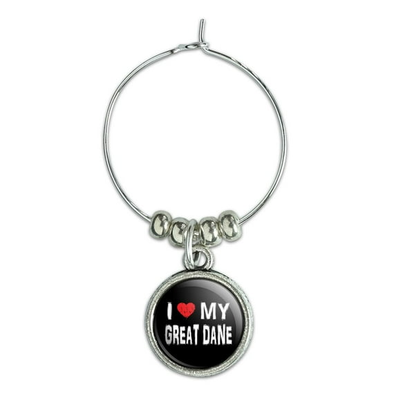 I Love My Great Dane Stylish Wine Glass Charm Drink Marker