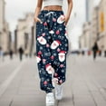 thumbnail image 2 of Fiaer Christmas Plus Size Sweatpants Women Funny Graphic High Waisted Xmas Pants Santa Snowman Printed Lace up Comfort Holiday Trousers with Pockets Dark Blue XXL, 2 of 4