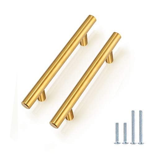 Gold Cabinet Handles 96mm 3 3 4 Hole Centers 15pack Euro T Bar Handles For Kitchen Cabinets Door Brushed Brass Drawer Pulls Knobs Stainless Steel Furniture Hardware Walmart Com Walmart Com