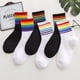 thumbnail image 2 of Instime Unisex Stripes Mid Men calcetines Harajuku coloridos calcetines divertidos hombres 100 algodón 1 par Kawaii Rainbow Color tamaño 35-42 Tan Jianjun unisex, 2 of 2