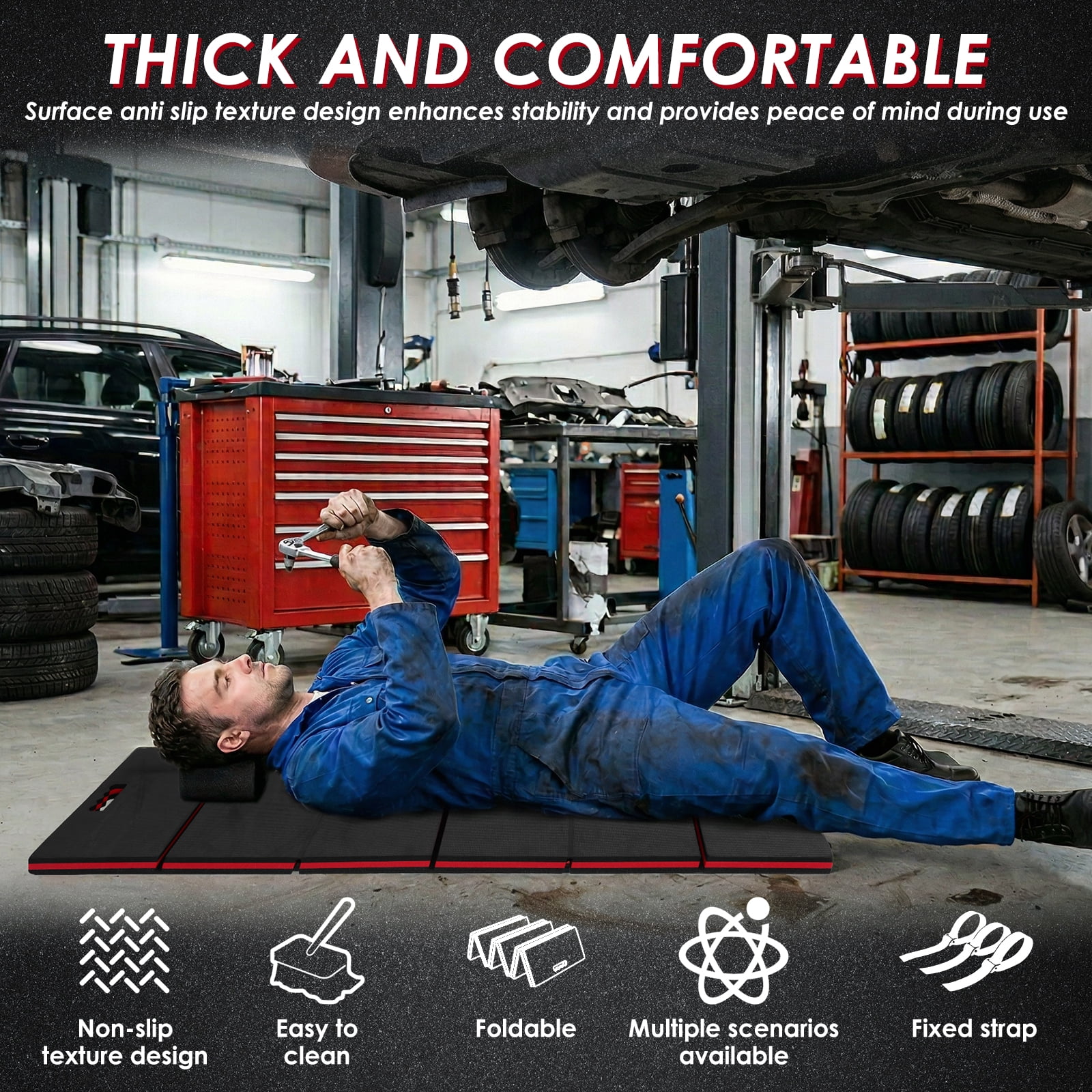 Thick Mechanic Mat Foldable EVA Mat with Handle Waterproof Mechanic Kneeling Pad for Garage Workshop Repairing Gardening 46x15.8x1.2inch