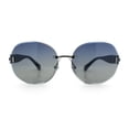 thumbnail image 5 of Womens Rimless Bevel Lens Flower Jewel Hinge Round Fashion Sunglasses Silver Grey - Smoke, 5 of 8