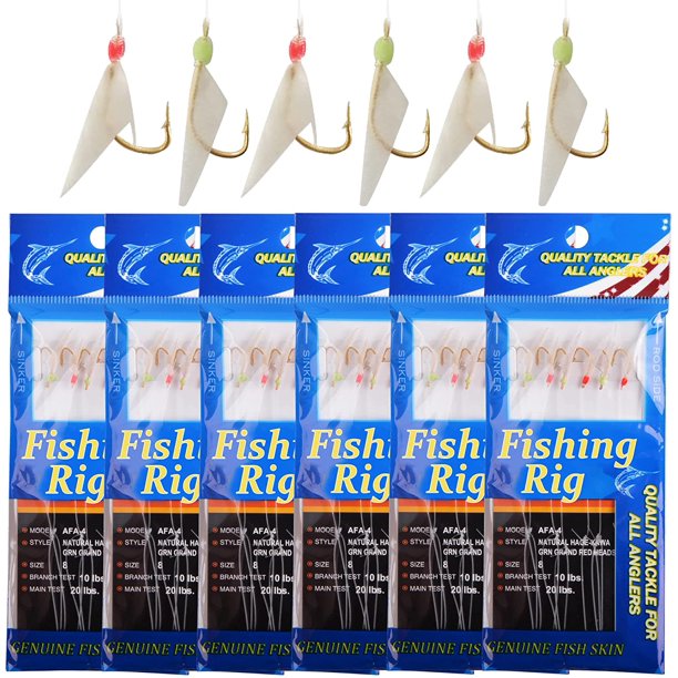 Fishing Sabiki Rigs Bait Fish Skin Rig Hooks, 6 Packs Glow Fishing Bait