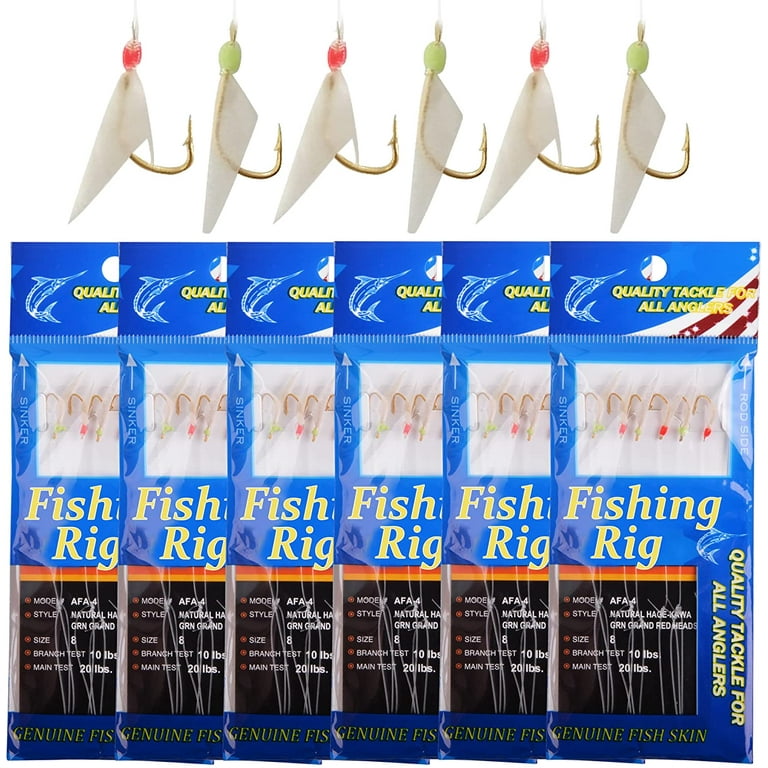 Fishing Rigs Bait Fish Skin Rig Hooks, 6 Packs Glow Fishing Bait Rigs with  Fish Skin Size 4 6 8