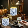 thumbnail image 2 of Kuiaobaty Flameless Votive Candles Flower Leaf Blue Pattern 4 Pcs LED Pillar Candle Tealights Long Lasting with Remote Timer for Indoor Outdoor Coastal Home Decoration, 2 of 7