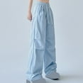 thumbnail image 4 of LEBONYARD Women's Pants Elastic Waist,Womens Pants Clearance Cargo,Women's Mid-waist Pocket Overalls Casual Pants In Spring and Summer Blue M, 4 of 7
